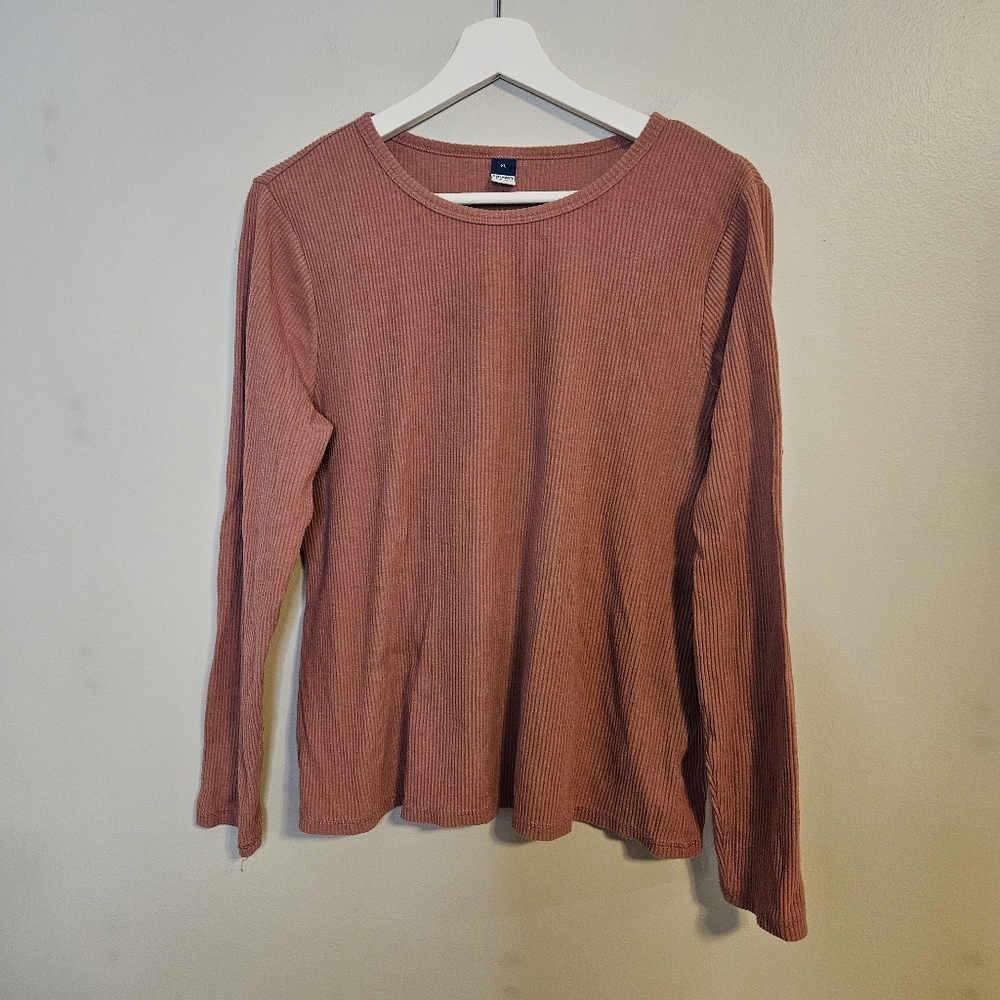 Old Navy Pink Long Sleeve Ribbed Top Long Sleeve Cozy Brushed Dusty Red